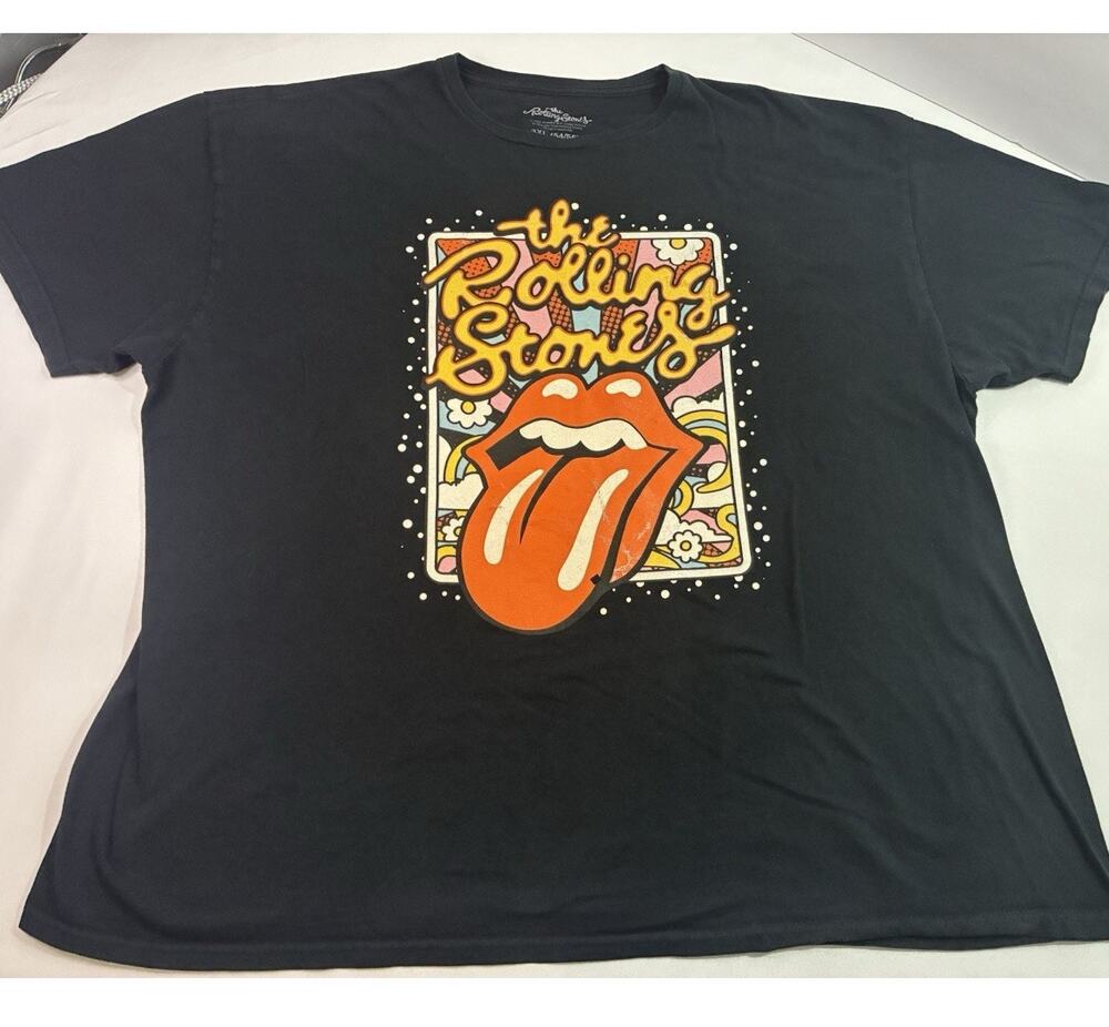 Rolling Stones Tongue Logo Graphic Band T-Shirt Men's 3XL Black Psychedelic Rock